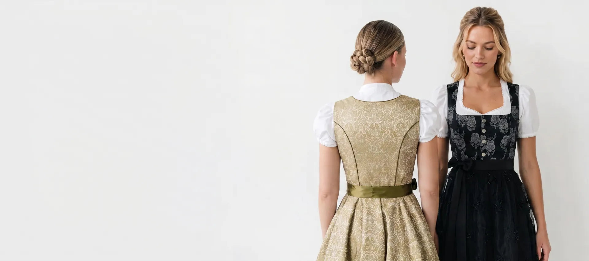 Women's traditional Dirndl dress featuring front and back views with authentic Bavarian craftsmanship.