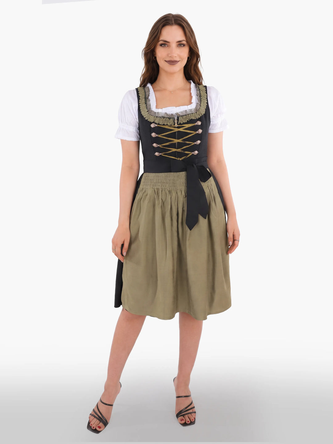 Bavarian Edition Black Gold Midi Dirndl Dress