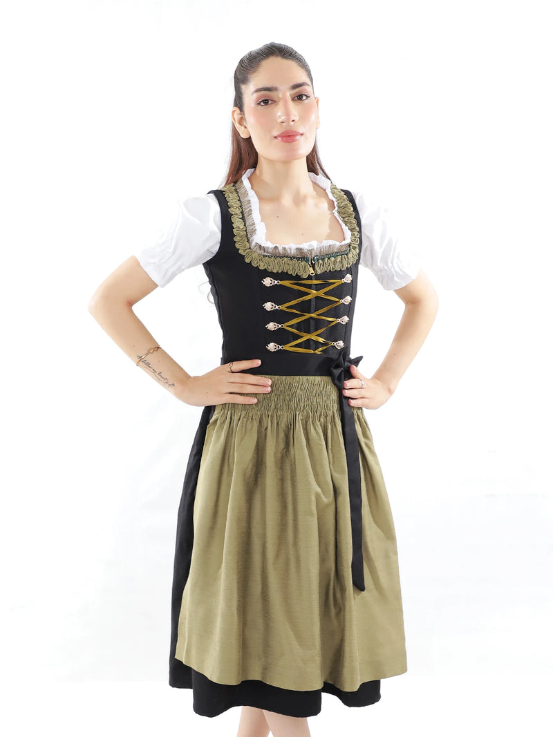 Bavarian Edition Black Gold Midi Dirndl Dress
