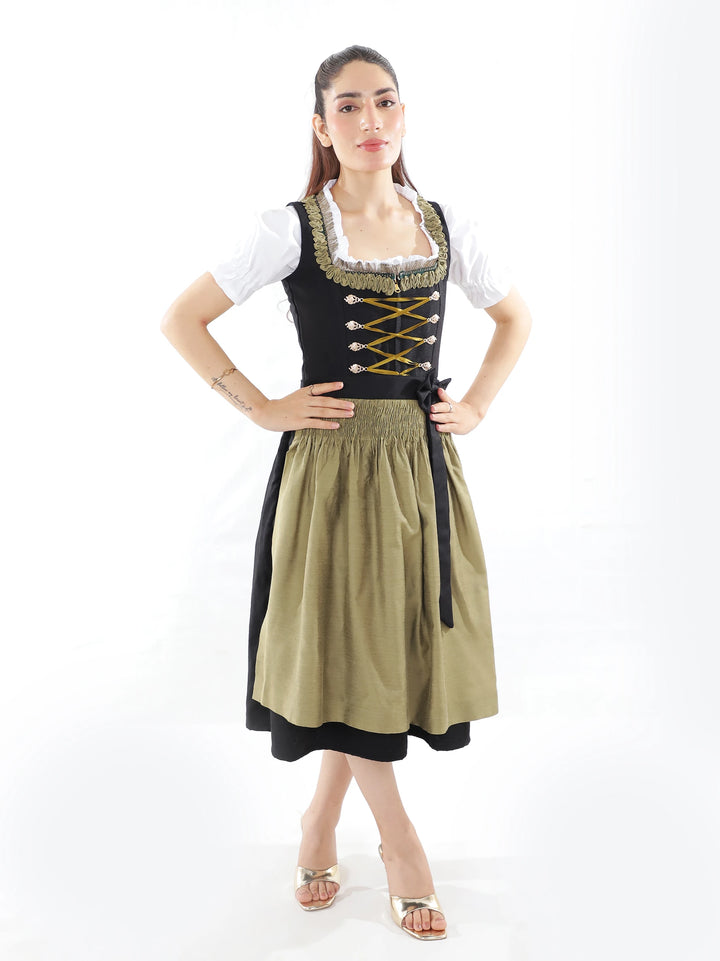 Bavarian Edition Black Gold Midi Dirndl Dress