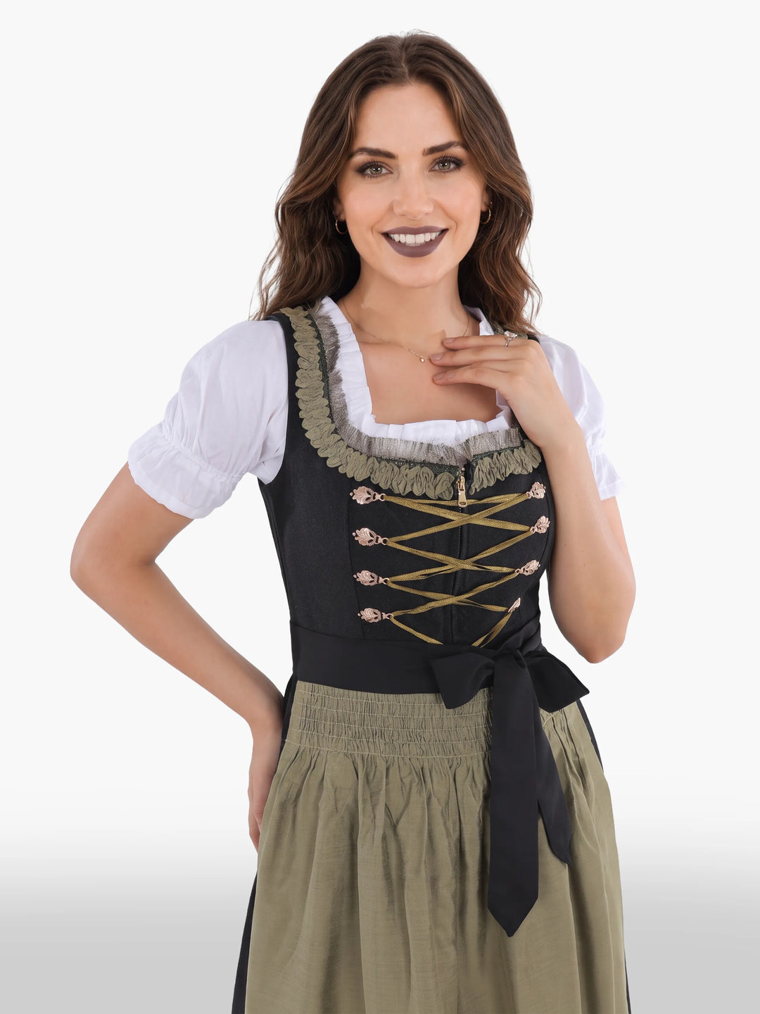 Bavarian Edition Black Gold Midi Dirndl Dress