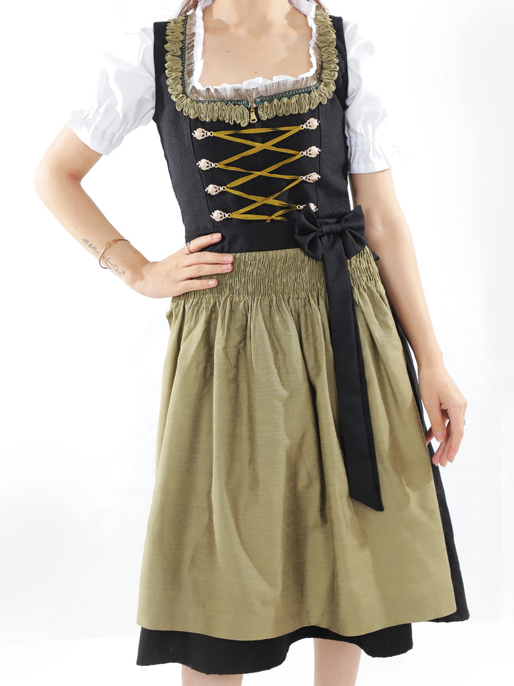 Bavarian Edition Black Gold Midi Dirndl Dress