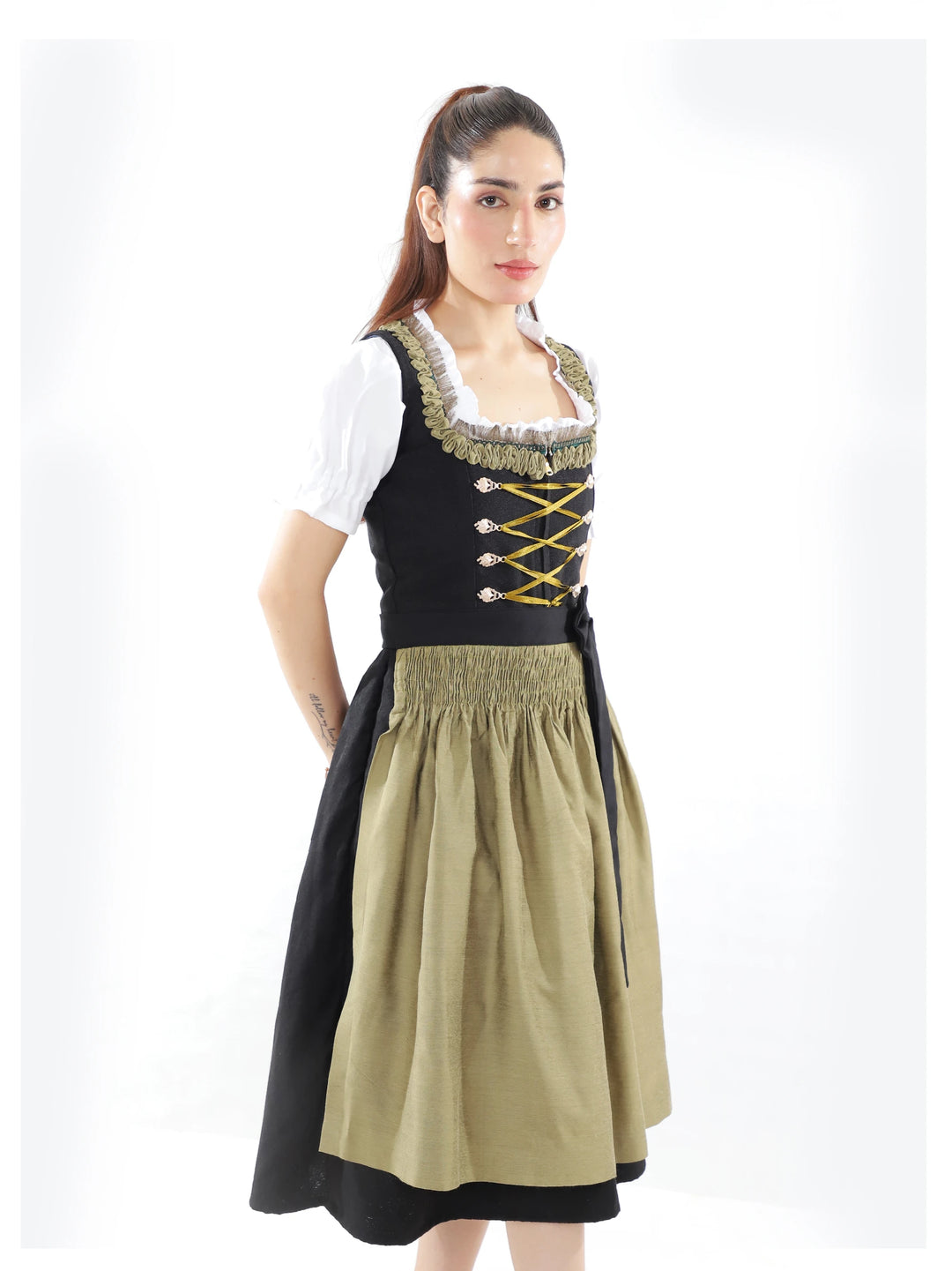Bavarian Edition Black Gold Midi Dirndl Dress