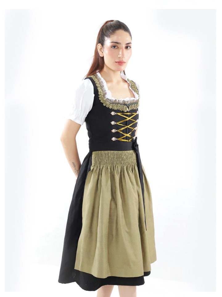 Bavarian Edition Black Gold Midi Dirndl Dress