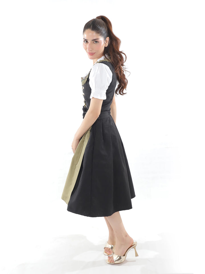 Bavarian Edition Black Gold Midi Dirndl Dress