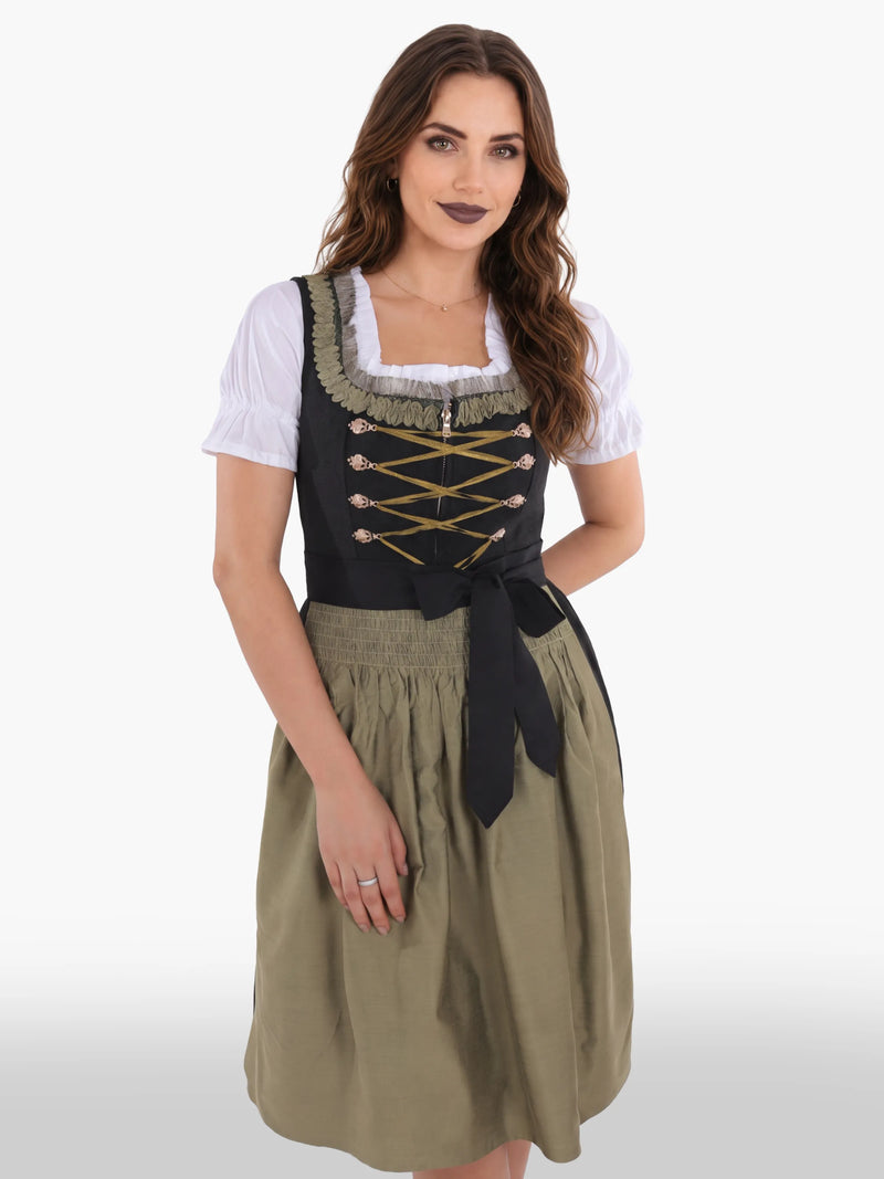 Bavarian Edition Black Gold Midi Dirndl Dress