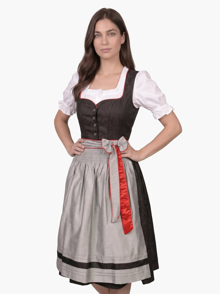 Schwarze Eleganz Bavarian Dirndl Silver Red Trim