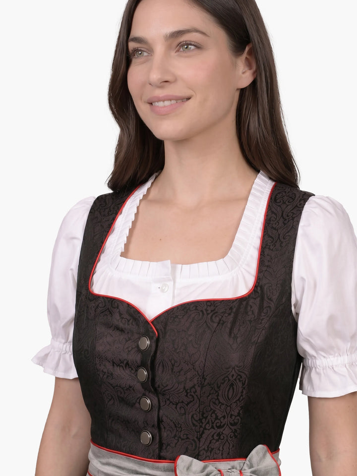 Schwarze Eleganz Bavarian Dirndl Silver Red Trim