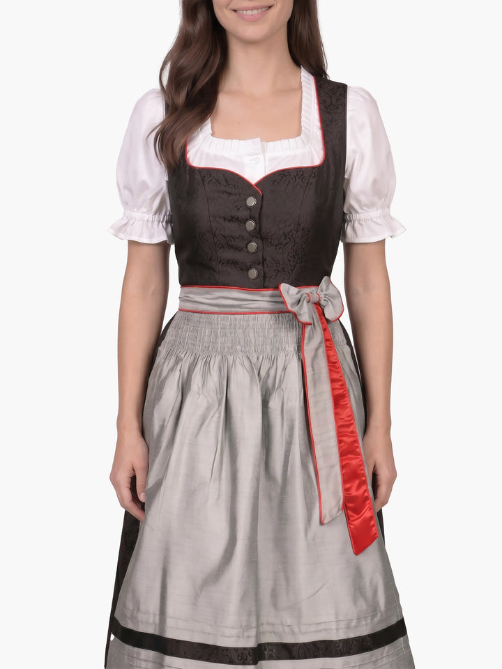 Schwarze Eleganz Bavarian Dirndl Silver Red Trim