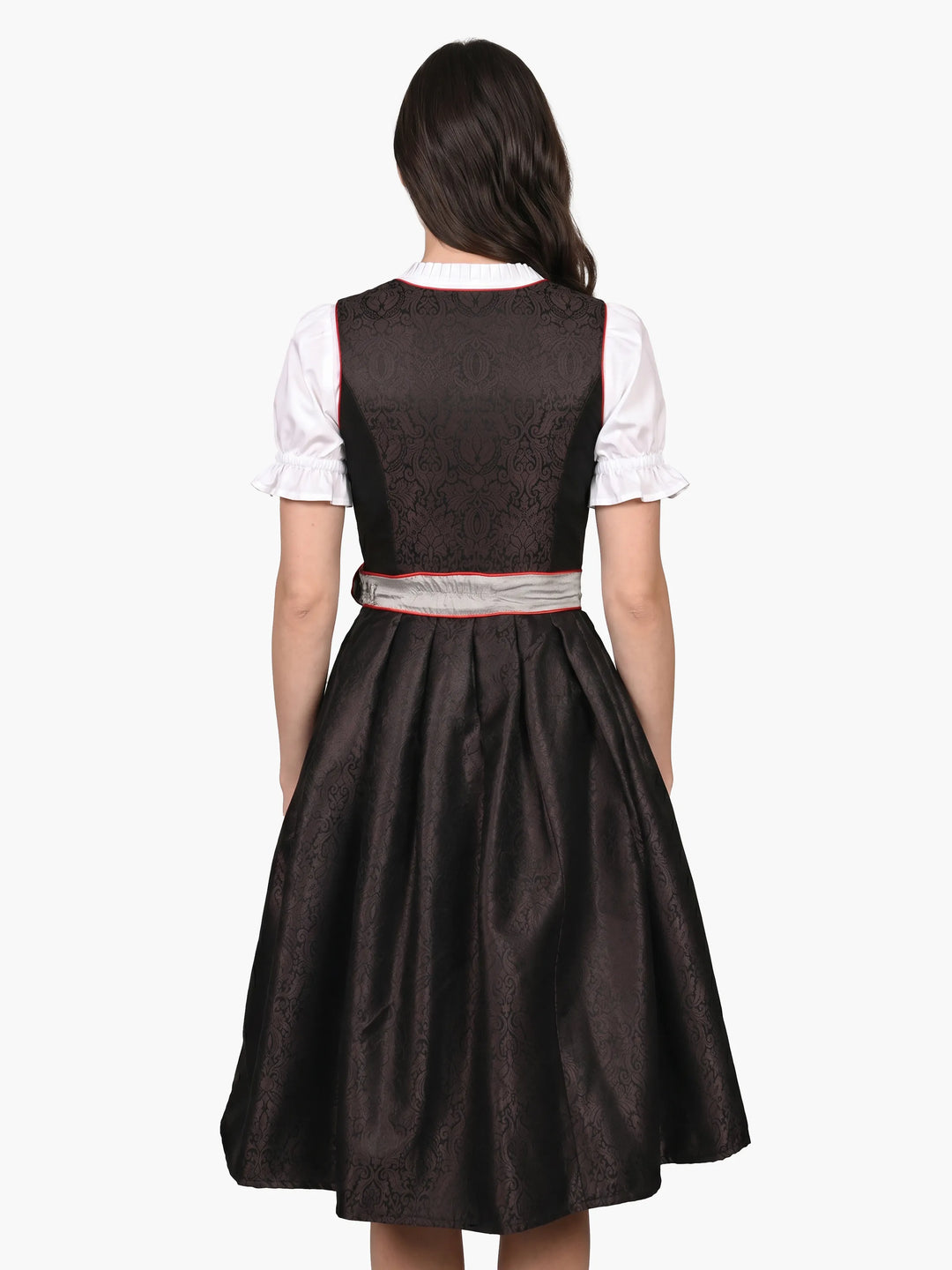 Schwarze Eleganz Bavarian Dirndl Silver Red Trim