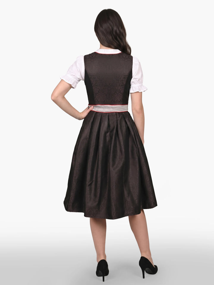 Schwarze Eleganz Bavarian Dirndl Silver Red Trim
