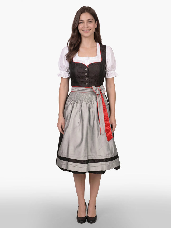 Schwarze Eleganz Bavarian Dirndl Silver Red Trim