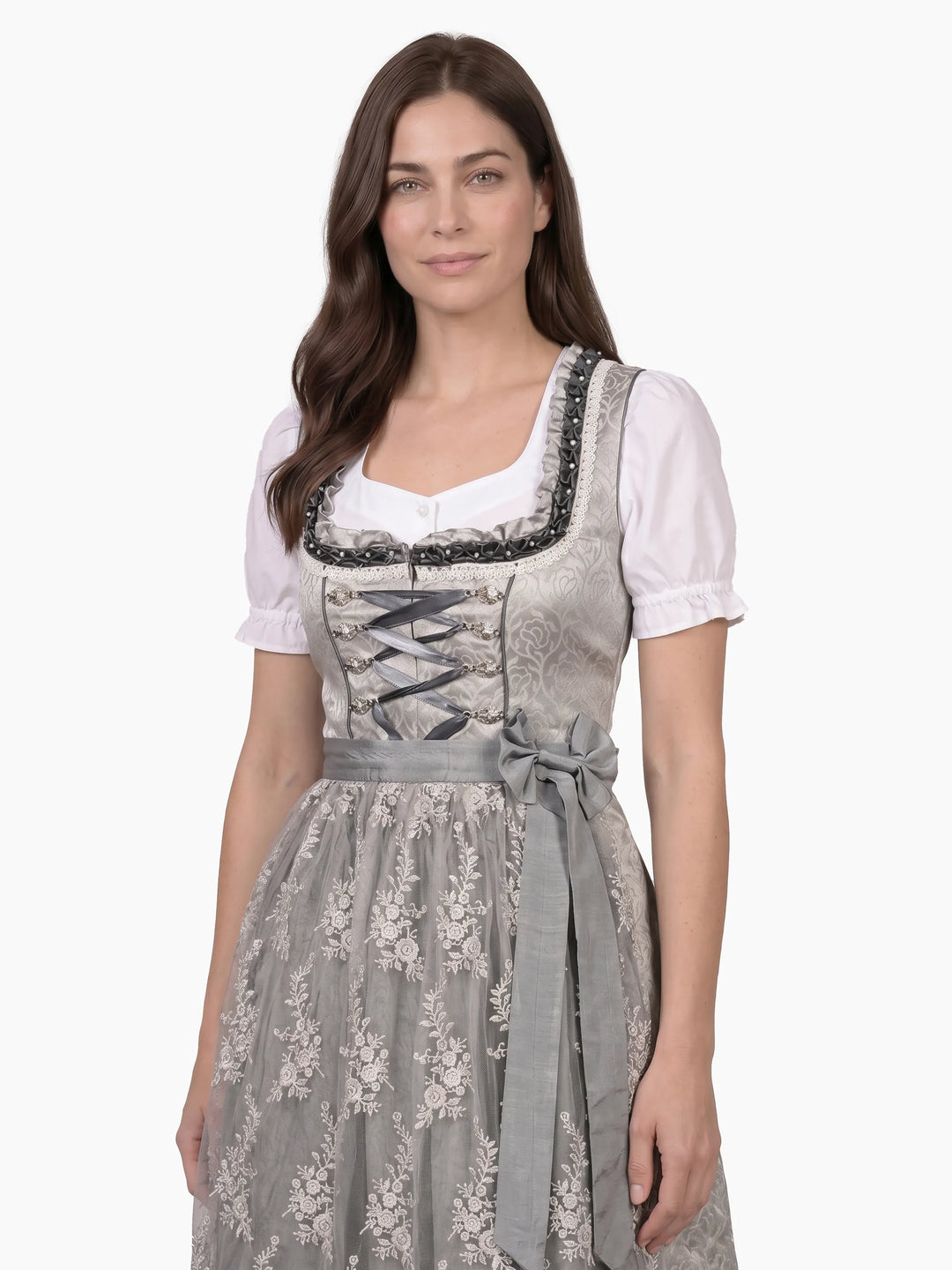 Rose Jacquard Traditional Dirndl Pewter Silk