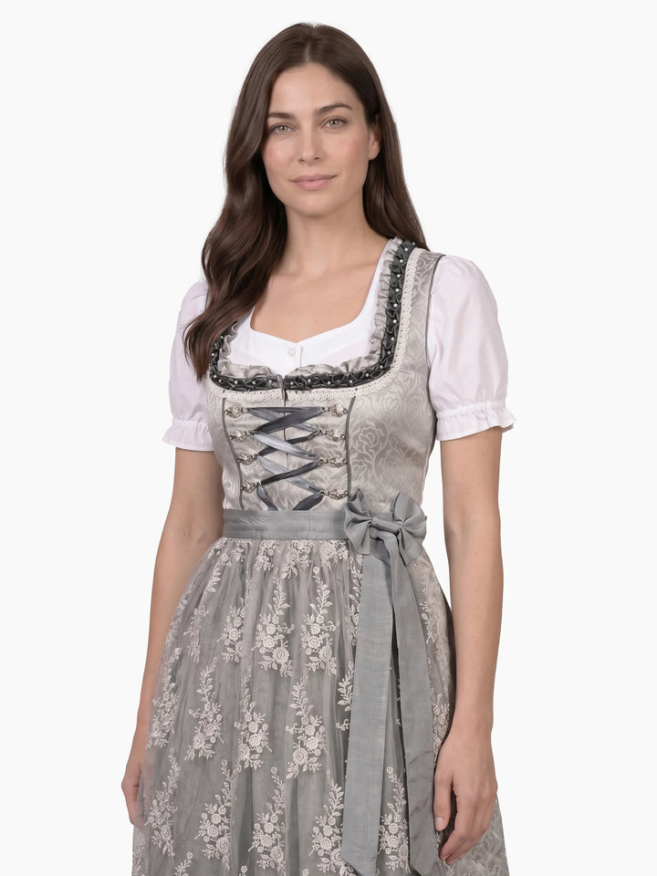Rose Jacquard Traditional Dirndl Pewter Silk