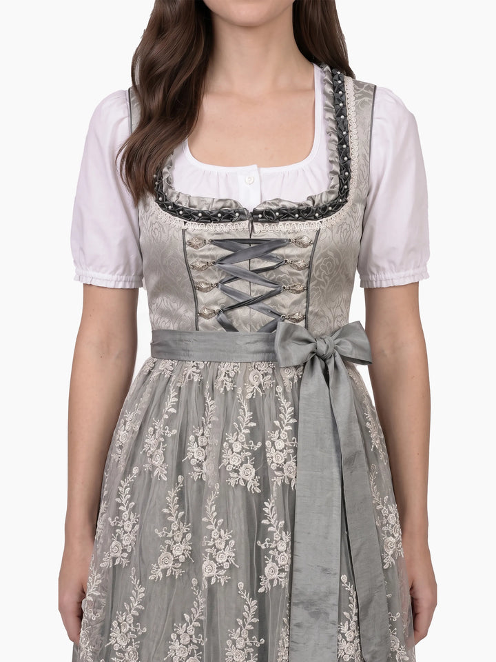 Rose Jacquard Traditional Dirndl Pewter Silk