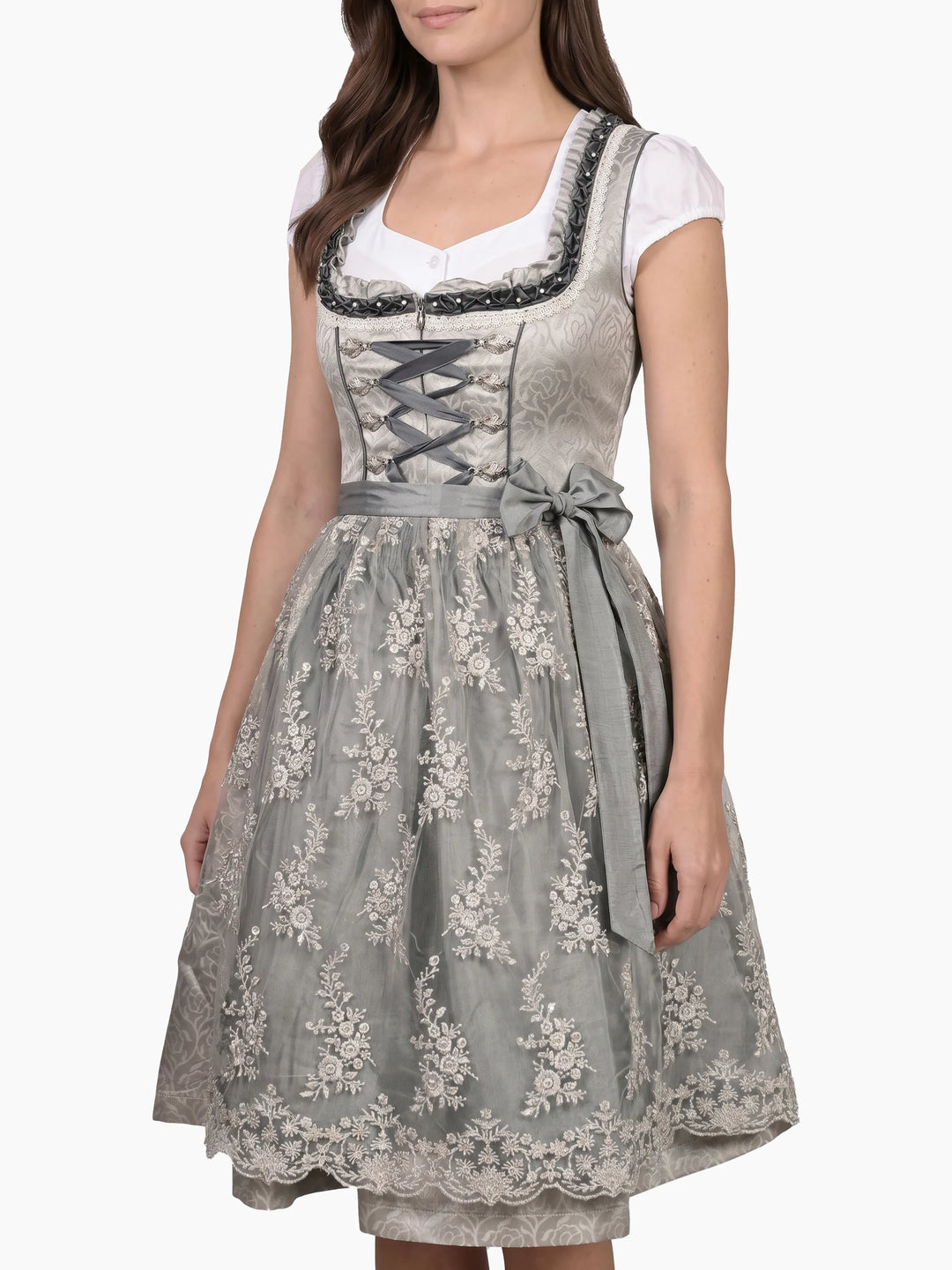 Rose Jacquard Traditional Dirndl Pewter Silk