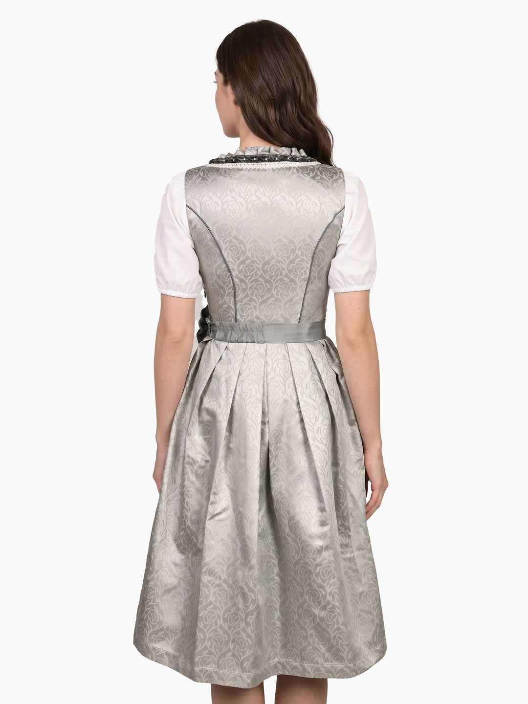 Rose Jacquard Traditional Dirndl Pewter Silk