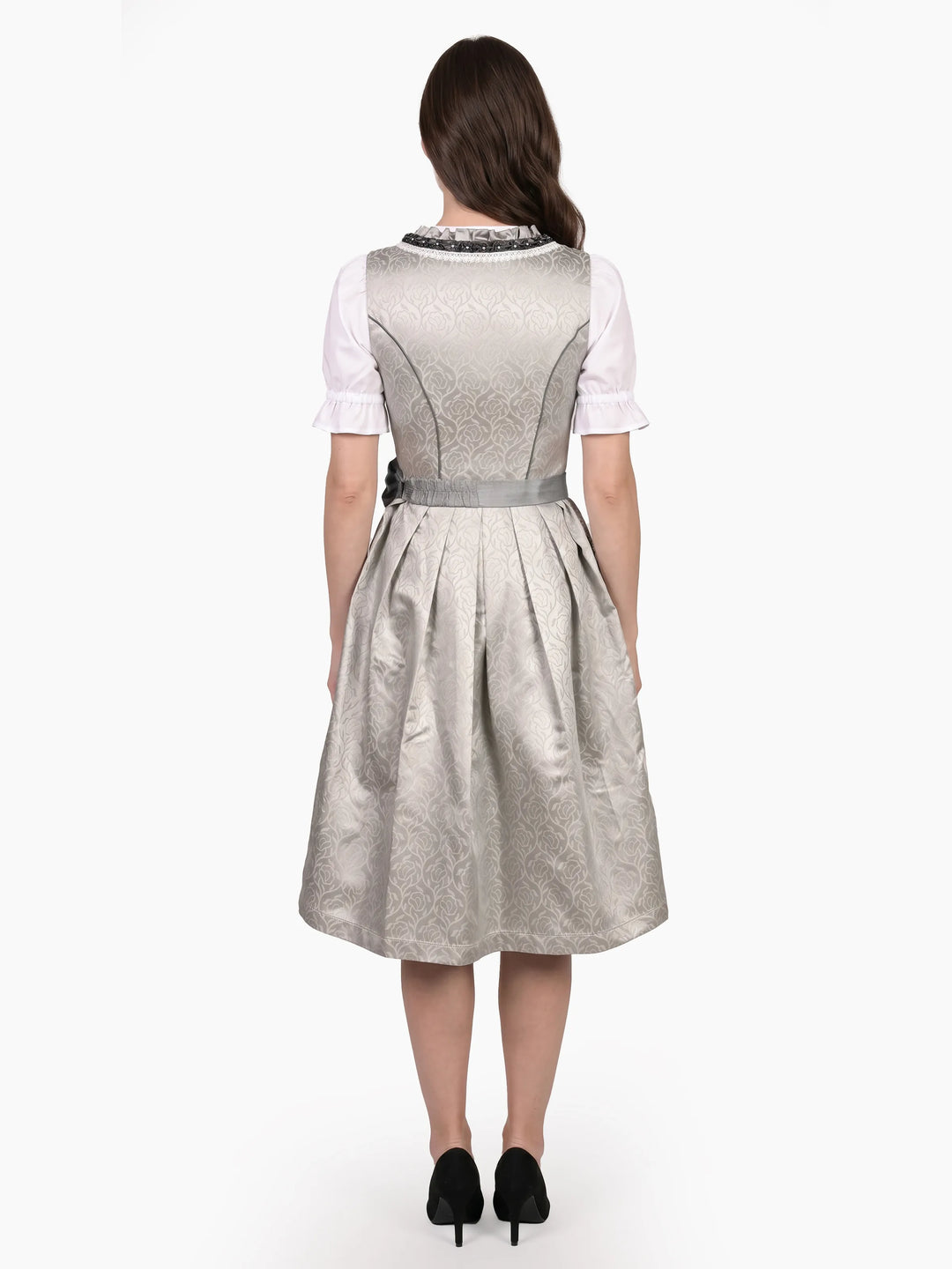 Rose Jacquard Traditional Dirndl Pewter Silk