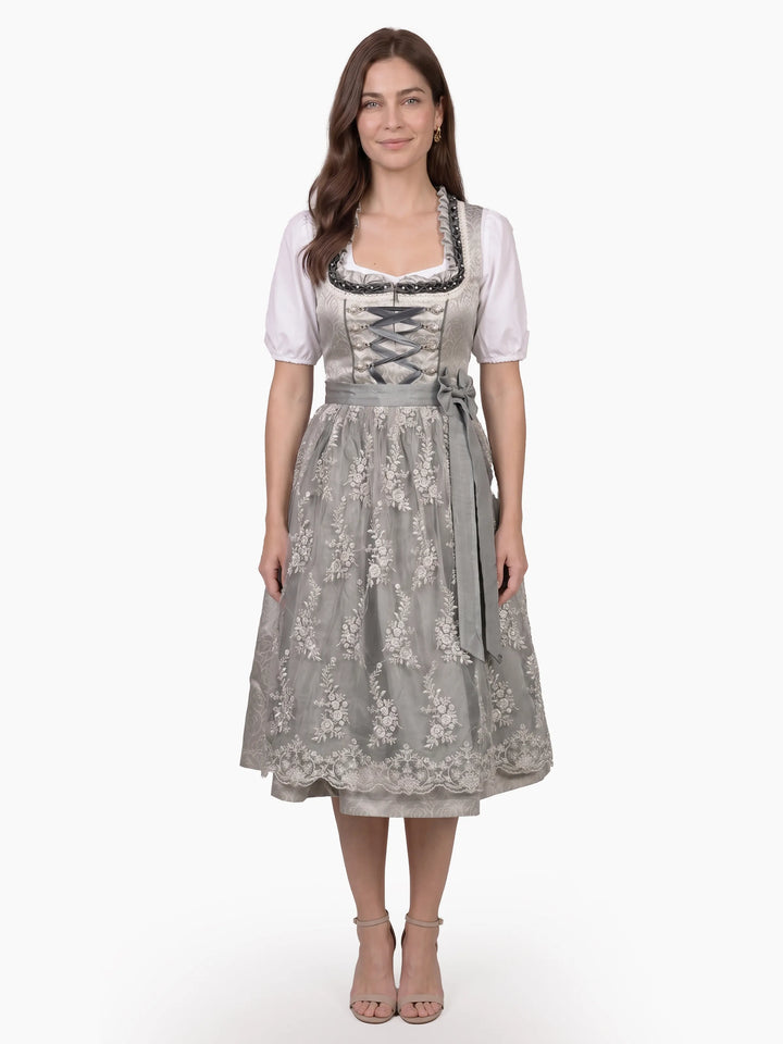 Rose Jacquard Traditional Dirndl Pewter Silk