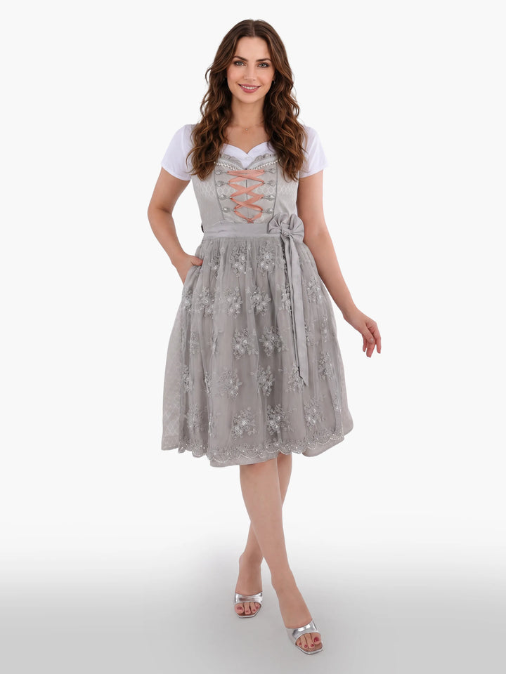Womens Authentic Dirndl Dress Luxurious Silver Frost