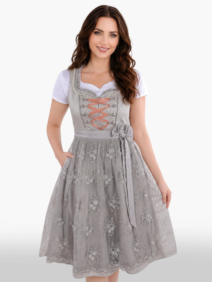 Womens Authentic Dirndl Dress Luxurious Silver Frost