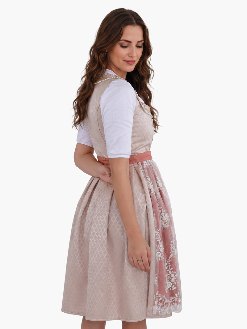 Midi Dirndl Dress Luxury Blush Pearl Elegance