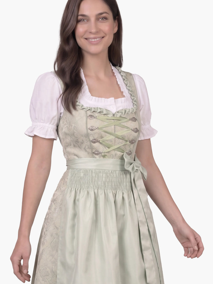 Midi Dirndl Dress Luxury Frosted Sage Elegance