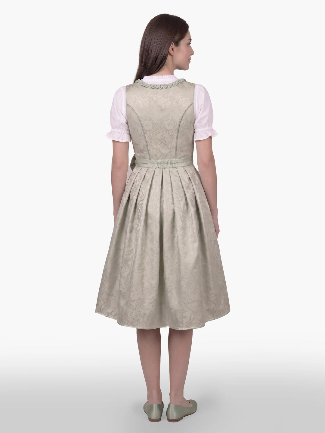 Midi Dirndl Dress Luxury Frosted Sage Elegance