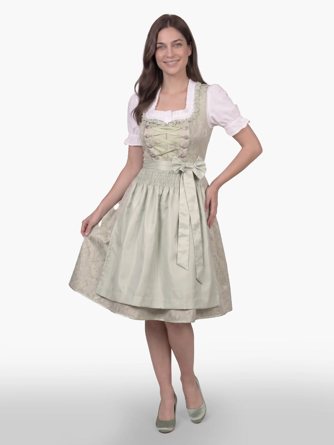 Midi Dirndl Dress Luxury Frosted Sage Elegance