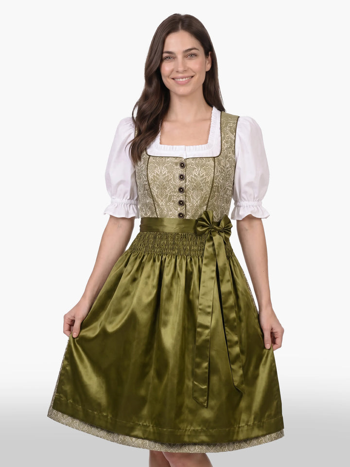 Midi Dirndl Inspired by Pure Olive Damask Heritage