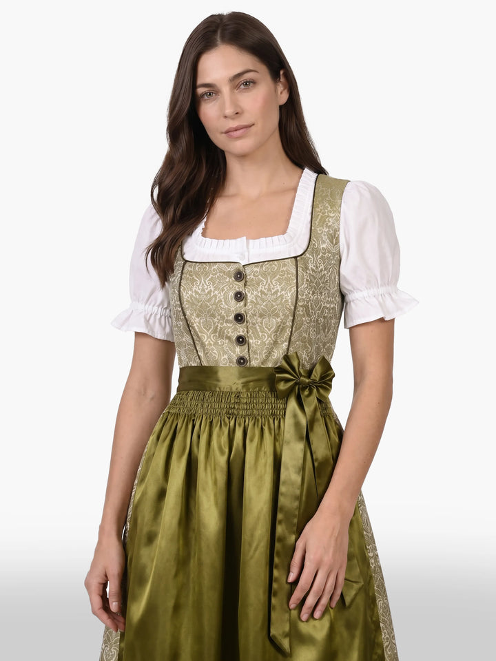 Midi Dirndl Inspired by Pure Olive Damask Heritage
