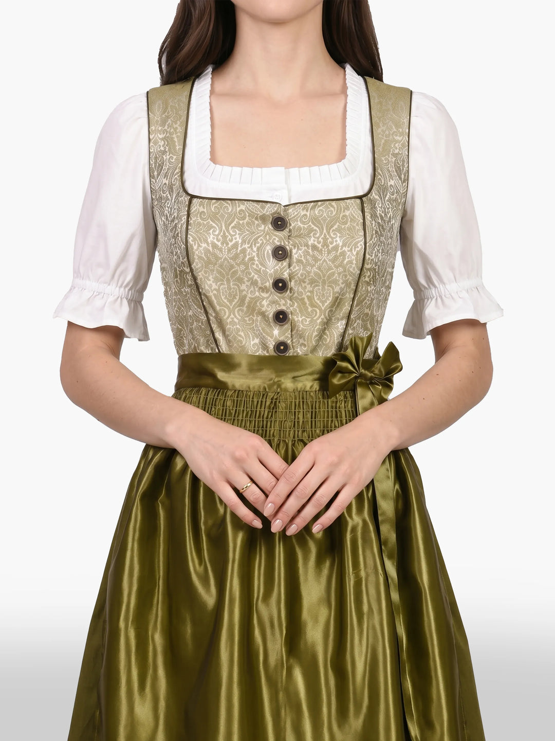 Midi Dirndl Inspired by Pure Olive Damask Heritage