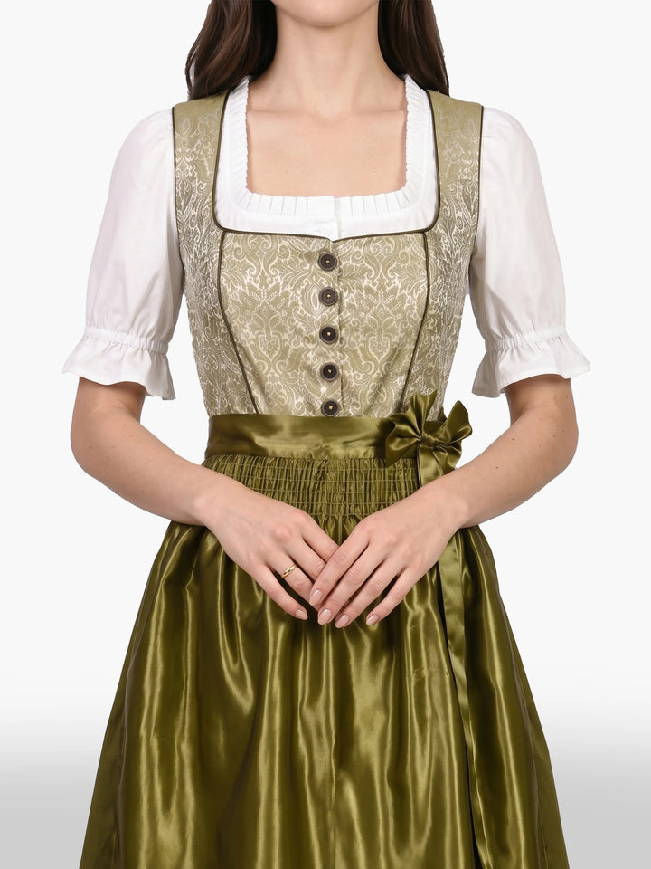 Midi Dirndl Inspired by Pure Olive Damask Heritage