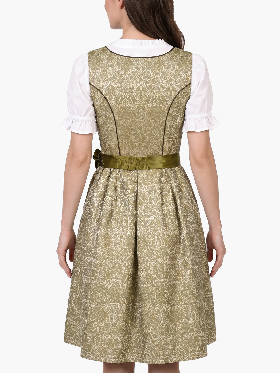 Midi Dirndl Inspired by Pure Olive Damask Heritage