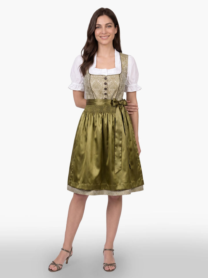 Midi Dirndl Inspired by Pure Olive Damask Heritage