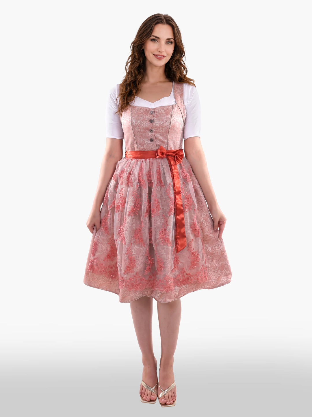 Peach Ember Blush Floral Traditional Dirndl