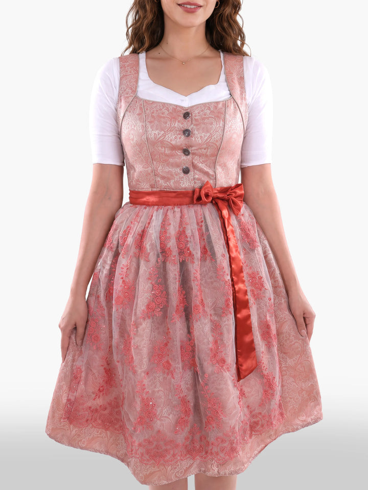 Peach Ember Blush Floral Traditional Dirndl