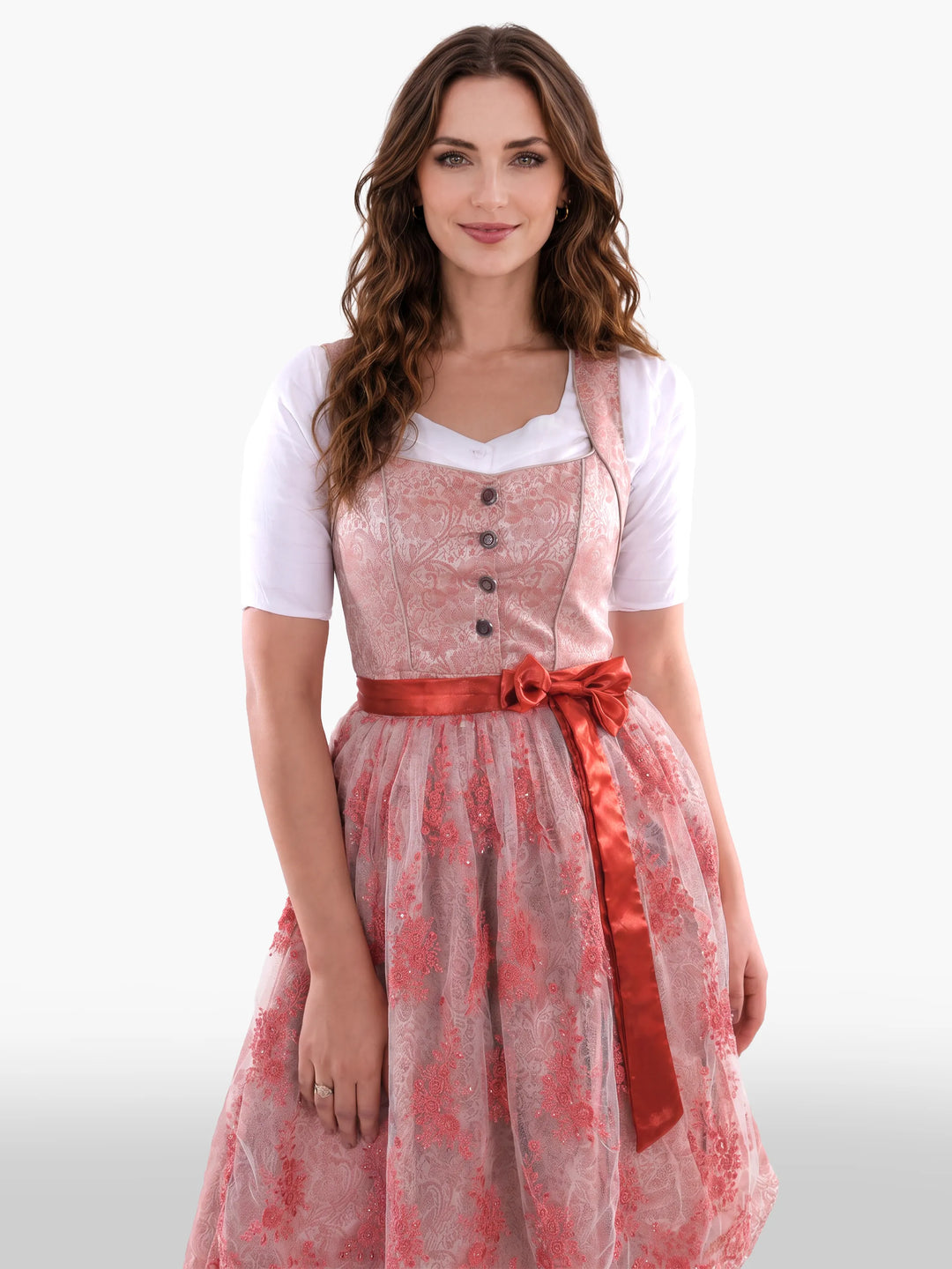 Peach Ember Blush Floral Traditional Dirndl