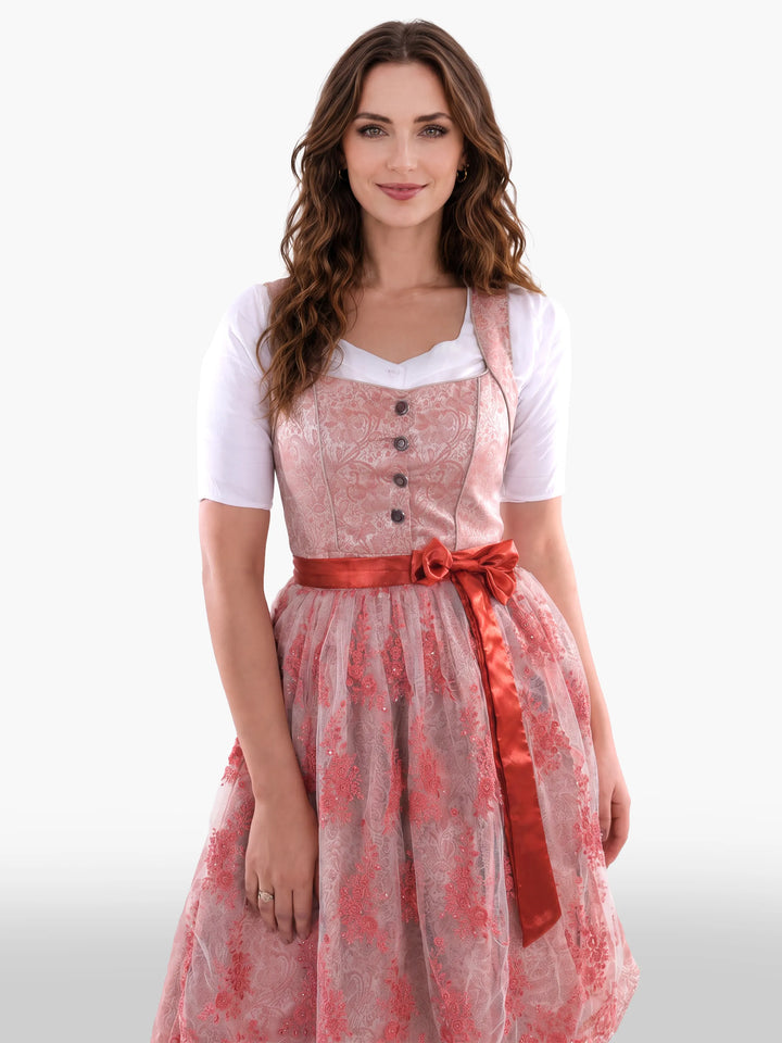 Peach Ember Blush Floral Traditional Dirndl