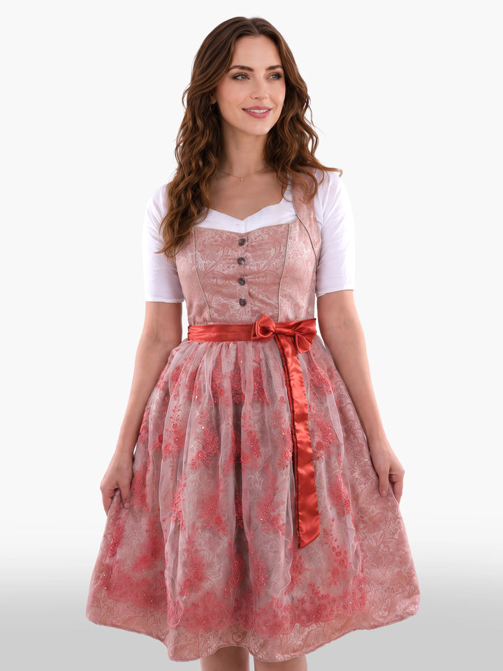 Peach Ember Blush Floral Traditional Dirndl