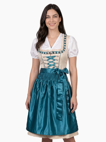Bavarian Edition Ivory Teal Midi Dirndl Dress