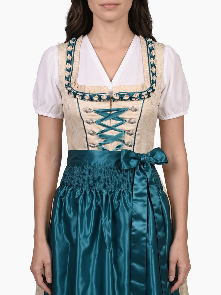 Bavarian Edition Ivory Teal Midi Dirndl Dress
