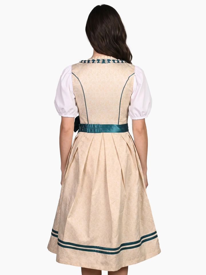 Bavarian Edition Ivory Teal Midi Dirndl Dress
