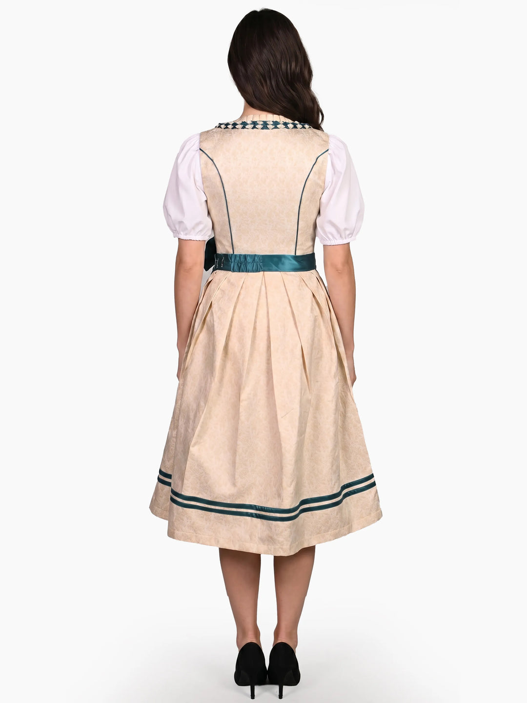 Bavarian Edition Ivory Teal Midi Dirndl Dress