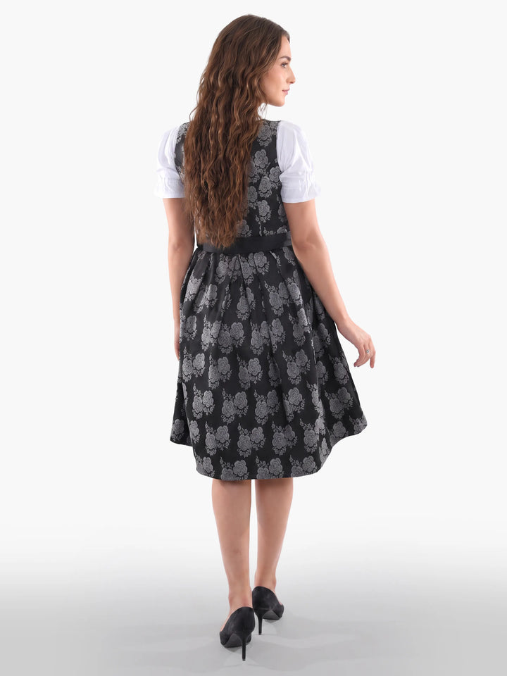 Midi Dirndl Inspired by Pure Black Silver Rose Elegance