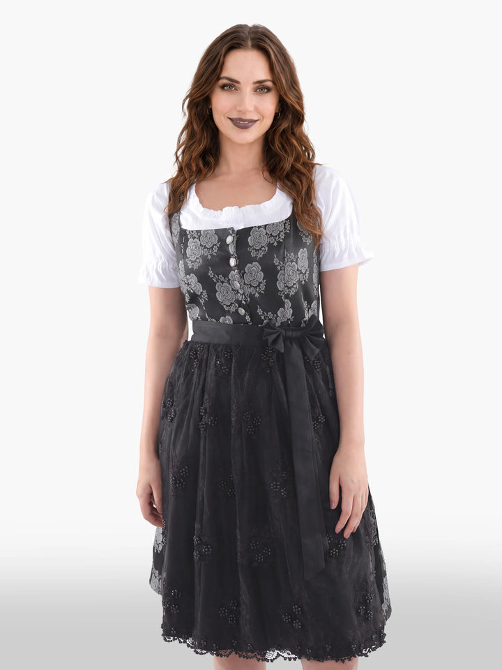 Midi Dirndl Inspired by Pure Black Silver Rose Elegance