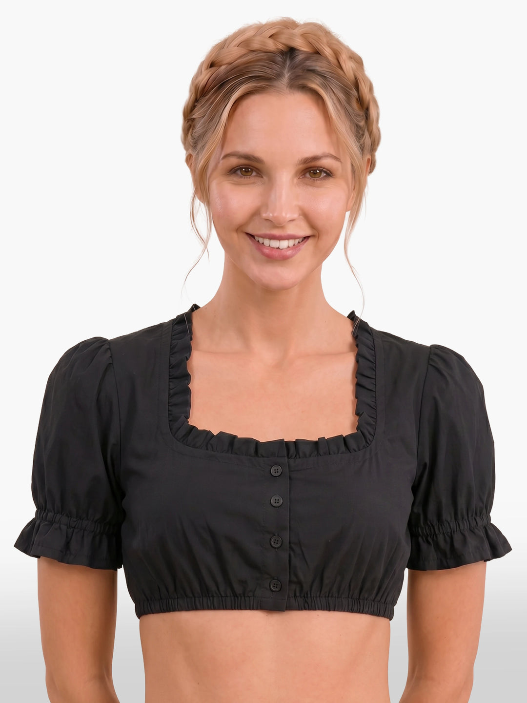 Ruffle Trim Traditional Bavarian Blouse Jet Black
