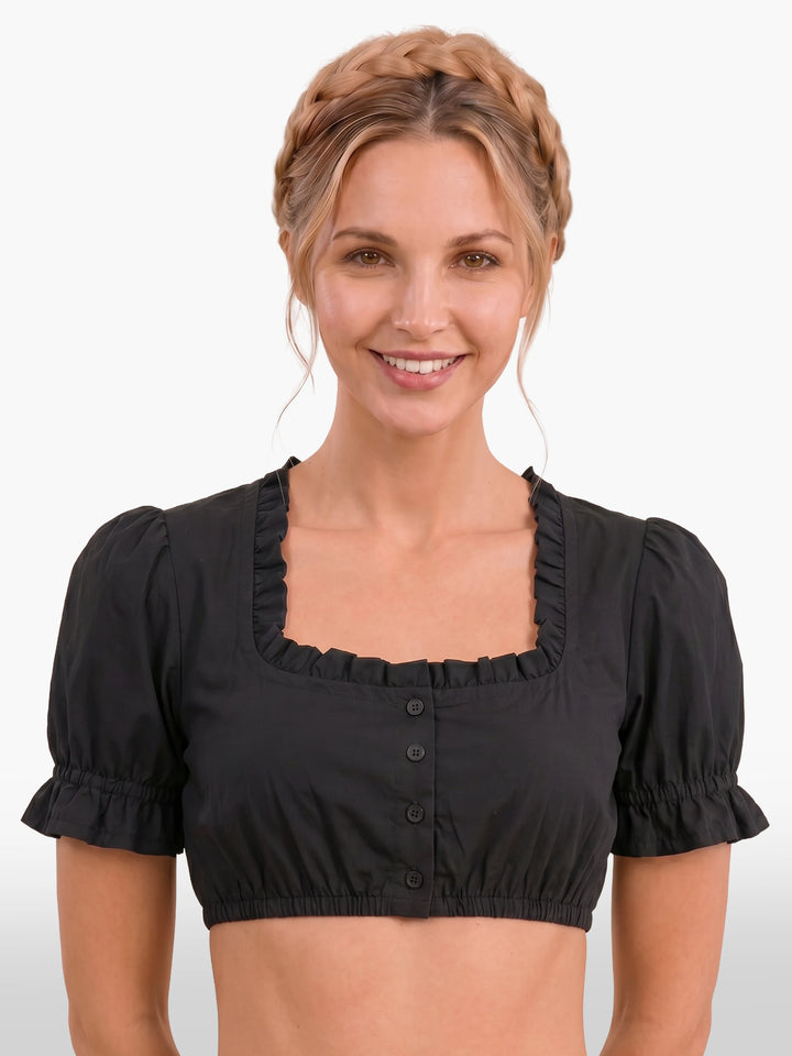 Ruffle Trim Traditional Bavarian Blouse Jet Black