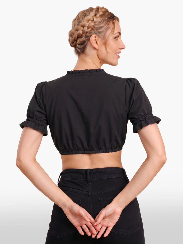 Ruffle Trim Traditional Bavarian Blouse Jet Black