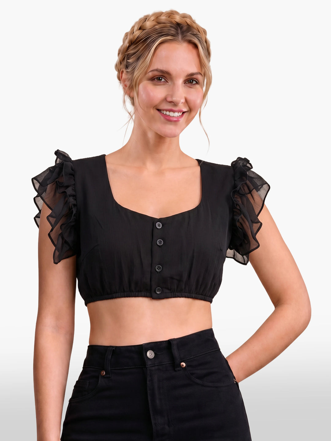 Dirndl Blouse Luxury Raven Black Organza Splendor